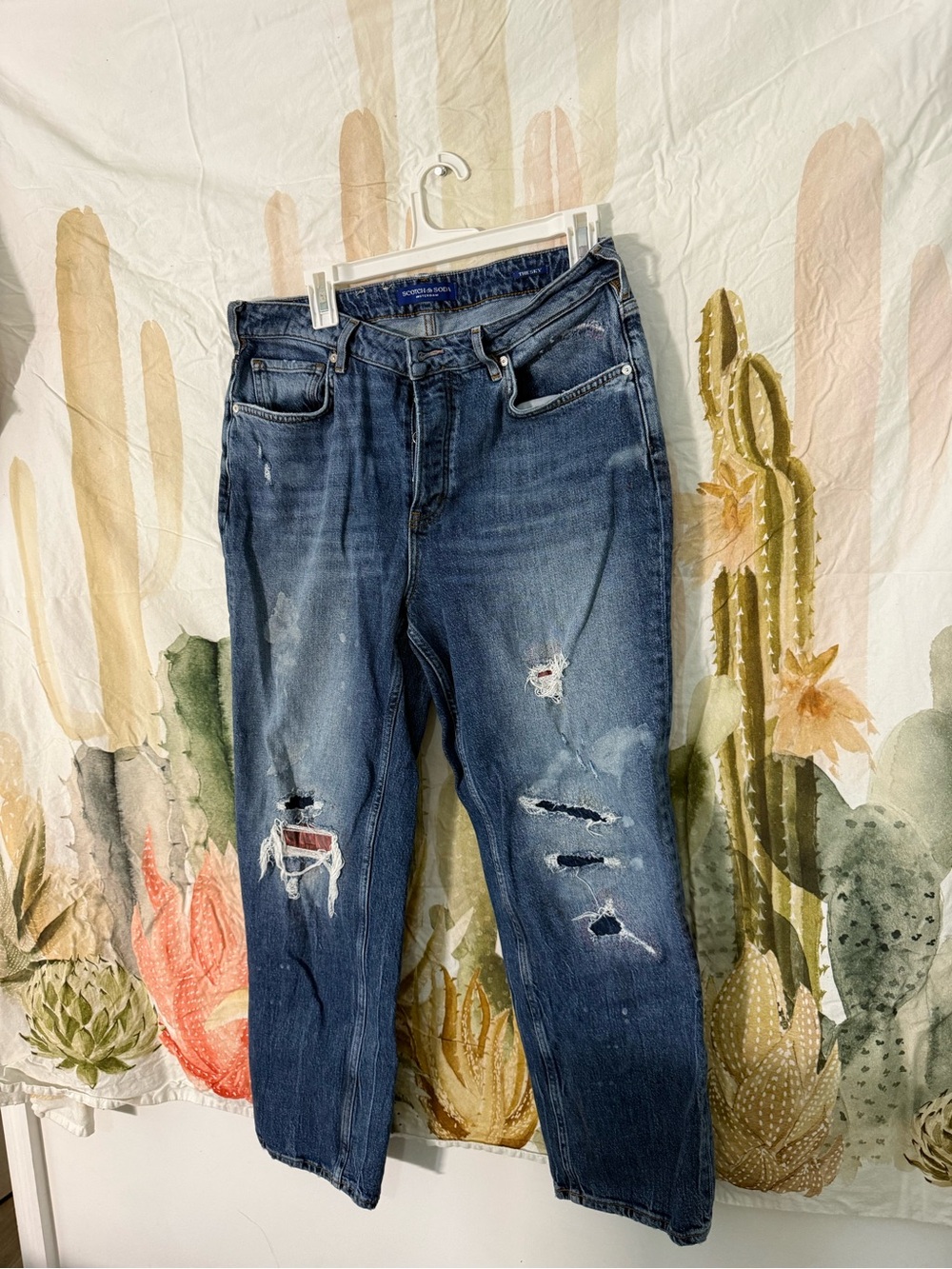 Scotch & Soda Distressed Dark Blue Cropped Jeans